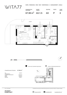 3 pokoje, mieszkanie 61,80 m², piętro 4, oferta nr WITA_A_A1.5.1, Wita 77, Gdańsk, Strzyża, ul. Wita Stwosza 77