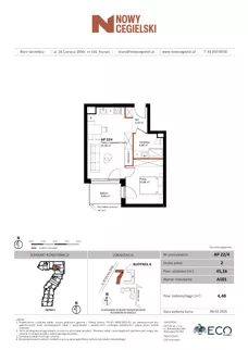 2 pokoje, mieszkanie 41,16 m², piętro 4, oferta nr A101, Nowy Cegielski, Poznań, Wilda, ul. 28 Czerwca 1956 r.