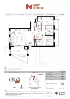 4 pokoje, mieszkanie 99,73 m², piętro 7, oferta nr A111, Nowy Cegielski, Poznań, Wilda, ul. 28 Czerwca 1956 r.