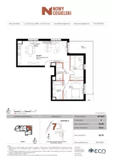 3 pokoje, mieszkanie 79,28 m², piętro 7, oferta nr A112, Nowy Cegielski, Poznań, Wilda, ul. 28 Czerwca 1956 r.