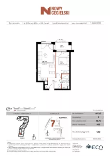 2 pokoje, mieszkanie 42,75 m², piętro 2, oferta nr A25, Nowy Cegielski, Poznań, Wilda, ul. 28 Czerwca 1956 r.