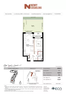 2 pokoje, mieszkanie 42,75 m², parter, oferta nr A3, Nowy Cegielski, Poznań, Wilda, ul. 28 Czerwca 1956 r.