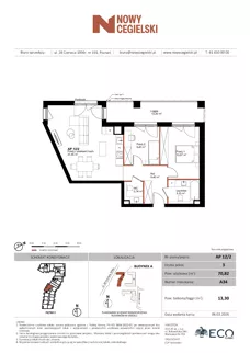 3 pokoje, mieszkanie 70,82 m², piętro 2, oferta nr A34, Nowy Cegielski, Poznań, Wilda, ul. 28 Czerwca 1956 r.