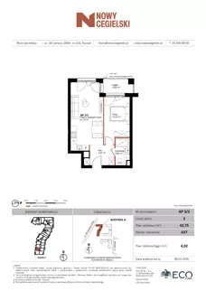 2 pokoje, mieszkanie 42,75 m², piętro 3, oferta nr A37, Nowy Cegielski, Poznań, Wilda, ul. 28 Czerwca 1956 r.