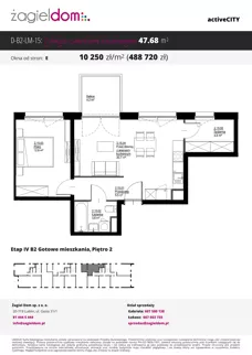 2 pokoje, mieszkanie 47,68 m², piętro 2, oferta nr D-B2-LM-15, ActiveCity etap IV, Lublin, Wrotków, ul. Henryka Wolińskiego