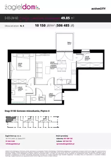 2 pokoje, mieszkanie 47,68 m², piętro 4, oferta nr D-B3-LM-45, ActiveCity etap IV, Lublin, Wrotków, ul. Henryka Wolińskiego