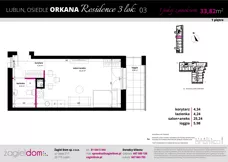 1 pokój, mieszkanie 33,82 m², piętro 1, oferta nr 3, Orkana Residence III Etap, Lublin, Czuby Północne, Czuby Północne, ul. Orkana
