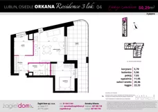 3 pokoje, mieszkanie 50,29 m², piętro 2, oferta nr 4, Orkana Residence III Etap, Lublin, Czuby Północne, Czuby Północne, ul. Orkana