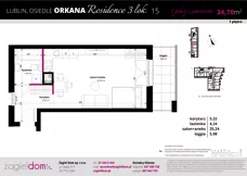 1 pokój, mieszkanie 34,70 m², piętro 1, oferta nr 15, Orkana Residence III Etap, Lublin, Czuby Północne, Czuby Północne, ul. Orkana