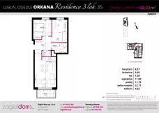3 pokoje, mieszkanie 60,22 m², piętro 4, oferta nr 35, Orkana Residence III Etap, Lublin, Czuby Północne, Czuby Północne, ul. Orkana