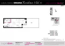 1 pokój, mieszkanie 33,82 m², piętro 1, oferta nr 3, Orkana Residence III Etap, Lublin, Czuby Północne, Czuby Północne, ul. Orkana