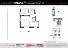 3 pokoje, mieszkanie 58,75 m², parter, oferta nr 44, Orkana Residence III Etap, Lublin, Czuby Północne, Czuby Północne, ul. Orkana