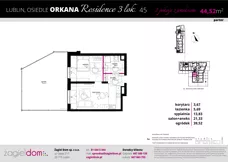 2 pokoje, mieszkanie 44,52 m², parter, oferta nr 45, Orkana Residence III Etap, Lublin, Czuby Północne, Czuby Północne, ul. Orkana