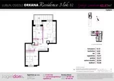 3 pokoje, mieszkanie 62,47 m², piętro 4, oferta nr 82, Orkana Residence III Etap, Lublin, Czuby Północne, Czuby Północne, ul. Orkana