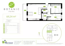 3 pokoje, mieszkanie 69,24 m², piętro 1, oferta nr 108, Botanic Park, Łódź, Polesie, Złotno, ul. Konstantynowska 66 C, D, E, F