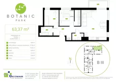 3 pokoje, mieszkanie 63,37 m², piętro 4, oferta nr 120, Botanic Park, Łódź, Polesie, Złotno, ul. Konstantynowska 66 C, D, E, F