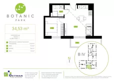 2 pokoje, mieszkanie 34,53 m², piętro 4, oferta nr 166, Botanic Park, Łódź, Polesie, Złotno, ul. Konstantynowska 66 C, D, E, F