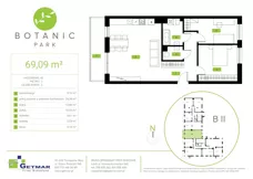 3 pokoje, mieszkanie 69,09 m², piętro 1, oferta nr 45, Botanic Park, Łódź, Polesie, Złotno, ul. Konstantynowska 66 C, D, E, F