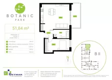 2 pokoje, mieszkanie 51,84 m², parter, oferta nr 61, Botanic Park, Łódź, Polesie, Złotno, ul. Konstantynowska 66 C, D, E, F