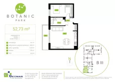 2 pokoje, mieszkanie 52,73 m², piętro 2, oferta nr 90, Botanic Park, Łódź, Polesie, Złotno, ul. Konstantynowska 66 C, D, E, F