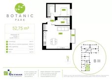 2 pokoje, mieszkanie 52,75 m², piętro 3, oferta nr 95, Botanic Park, Łódź, Polesie, Złotno, ul. Konstantynowska 66 C, D, E, F