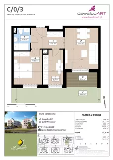 2 pokoje, mieszkanie 45,44 m², piętro 1, oferta nr E/1/3, Limone, Wrocław, Jagodno, ul. F. P. Schuberta