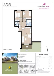 3 pokoje, mieszkanie 58,61 m², piętro 1, oferta nr B/1/4, Limone, Wrocław, Jagodno, ul. F. P. Schuberta