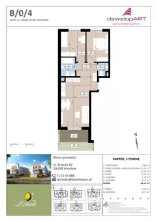 3 pokoje, mieszkanie 58,61 m², parter, oferta nr B/0/4, Limone, Wrocław, Jagodno, ul. F. P. Schuberta