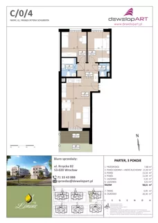 3 pokoje, mieszkanie 58,61 m², piętro 1, oferta nr B/1/4, Limone, Wrocław, Jagodno, ul. F. P. Schuberta