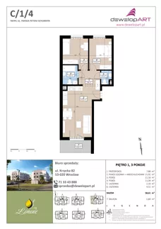 3 pokoje, mieszkanie 58,61 m², piętro 1, oferta nr C/1/4, Limone, Wrocław, Jagodno, ul. F. P. Schuberta