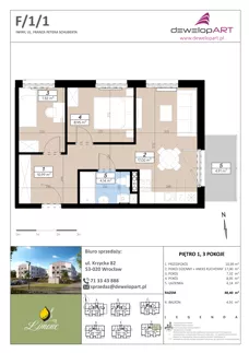 3 pokoje, mieszkanie 48,40 m², piętro 1, oferta nr F/1/1, Limone, Wrocław, Jagodno, ul. F. P. Schuberta