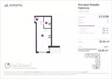 1 pokój, mieszkanie 32,90 m², parter, oferta nr 2.C.0.08, Murapol Osiedle Faktoria, Łódź, Polesie, Stare Polesie, al. 1 Maja