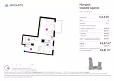 1 pokój, mieszkanie 43,61 m², piętro 6, oferta nr 3.A.6.01, Murapol Agosto, Łódź, Polesie, Stare Polesie, ul. 6 Sierpnia
