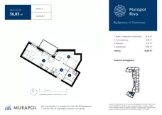 1 pokój, mieszkanie 36,83 m², piętro 2, oferta nr 1.A.2.04, Murapol Rivo, Bydgoszcz, Śródmieście, ul. Dworcowa