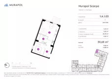 1 pokój, mieszkanie 39,69 m², piętro 1, oferta nr 1.A.1.03, Murapol Scarpa, Gdańsk, Siedlce, ul. Kartuska