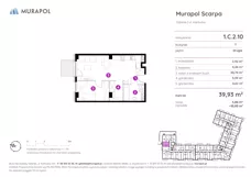 1 pokój, mieszkanie 39,93 m², piętro 2, oferta nr 1.C.2.10, Murapol Scarpa, Gdańsk, Siedlce, ul. Kartuska