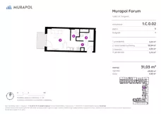 1 pokój, mieszkanie 31,03 m², parter, oferta nr 1.C.0.02, Murapol Forum, Łódź, Śródmieście, ul. Targowa