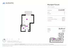 1 pokój, mieszkanie 25,03 m², piętro 1, oferta nr 1.C.1.10, Murapol Forum, Łódź, Śródmieście, ul. Targowa