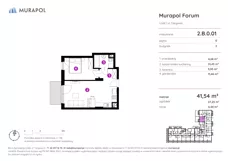 1 pokój, mieszkanie 42,45 m², piętro 1, oferta nr 2.B.1.01, Murapol Forum, Łódź, Śródmieście, ul. Targowa