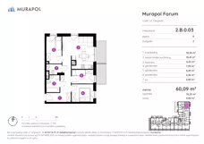 1 pokój, mieszkanie 60,09 m², parter, oferta nr 2.B.0.03, Murapol Forum, Łódź, Śródmieście, ul. Targowa
