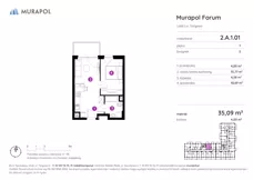1 pokój, mieszkanie 35,09 m², piętro 1, oferta nr 2.A.1.01, Murapol Forum, Łódź, Śródmieście, ul. Targowa