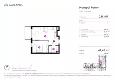 1 pokój, mieszkanie 42,45 m², piętro 1, oferta nr 2.B.1.01, Murapol Forum, Łódź, Śródmieście, ul. Targowa