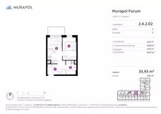 1 pokój, mieszkanie 33,93 m², piętro 2, oferta nr 2.A.2.02, Murapol Forum, Łódź, Śródmieście, ul. Targowa