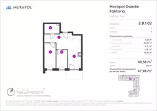 2 pokoje, mieszkanie 47,98 m², piętro 1, oferta nr 2.B.1.02, Murapol Osiedle Faktoria, Łódź, Polesie, Stare Polesie, al. 1 Maja