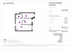 2 pokoje, mieszkanie 49,31 m², piętro 3, oferta nr 2.B.3.09, Murapol Osiedle Faktoria, Łódź, Polesie, Stare Polesie, al. 1 Maja