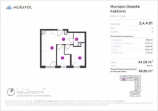 2 pokoje, mieszkanie 48,86 m², piętro 4, oferta nr 2.A.4.01, Murapol Osiedle Faktoria, Łódź, Polesie, Stare Polesie, al. 1 Maja