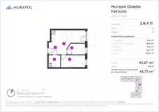 2 pokoje, mieszkanie 43,77 m², piętro 4, oferta nr 2.B.4.11, Murapol Osiedle Faktoria, Łódź, Polesie, Stare Polesie, al. 1 Maja