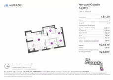 2 pokoje, mieszkanie 40,65 m², piętro 1, oferta nr 1.B.1.01, Murapol Agosto, Łódź, Polesie, Stare Polesie, ul. 6 Sierpnia