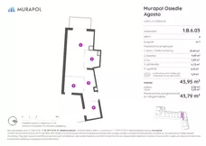 2 pokoje, mieszkanie 43,79 m², piętro 6, oferta nr 1.B.6.03, Murapol Agosto, Łódź, Polesie, Stare Polesie, ul. 6 Sierpnia