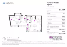 2 pokoje, mieszkanie 75,22 m², piętro 2, oferta nr 2.A.2.04, Murapol Agosto, Łódź, Polesie, Stare Polesie, ul. 6 Sierpnia